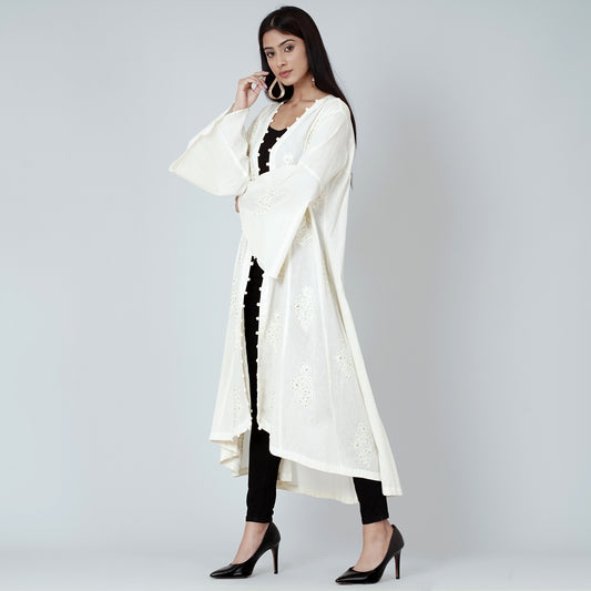 Cream Embellished Coat Dress