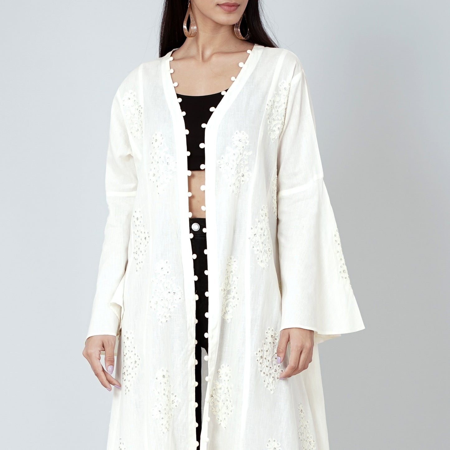 Cream Embellished Coat Dress