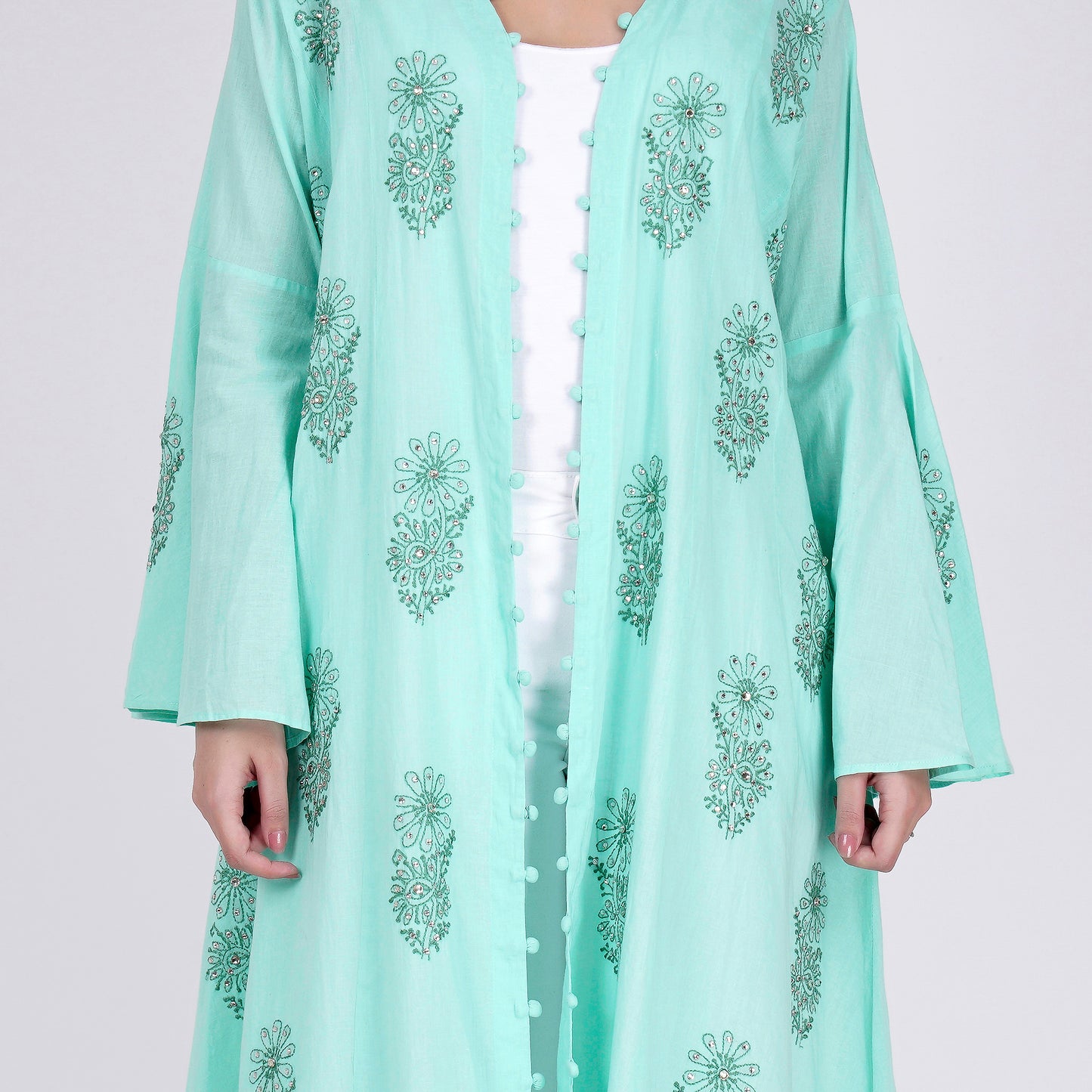 Green Embellished Coat Dress