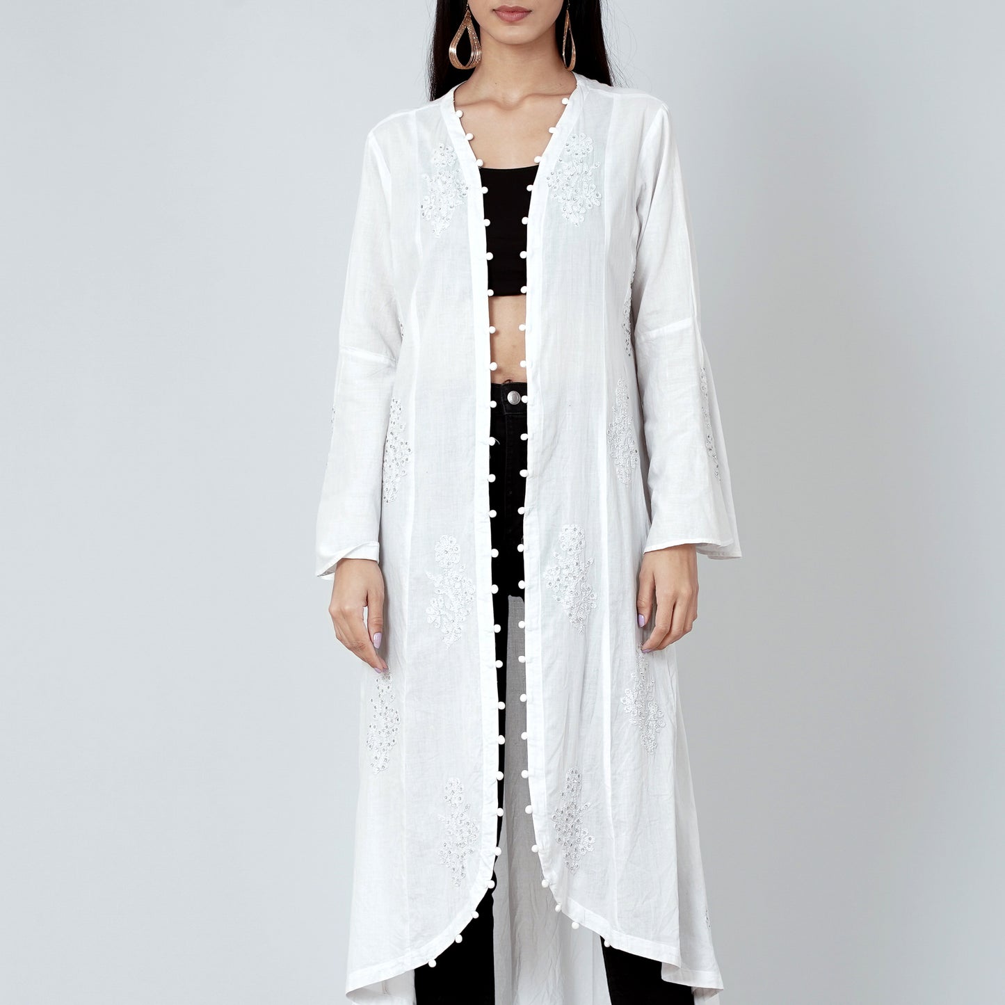 Grey Embellished Coat Dress