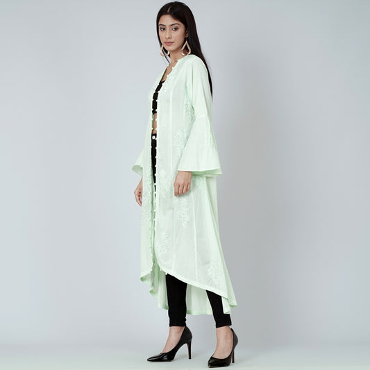 Pastel Green Embellished Coat Dress