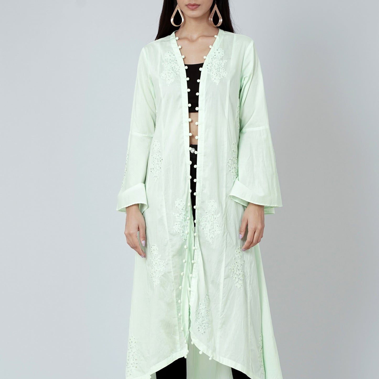 Pastel Green Embellished Coat Dress