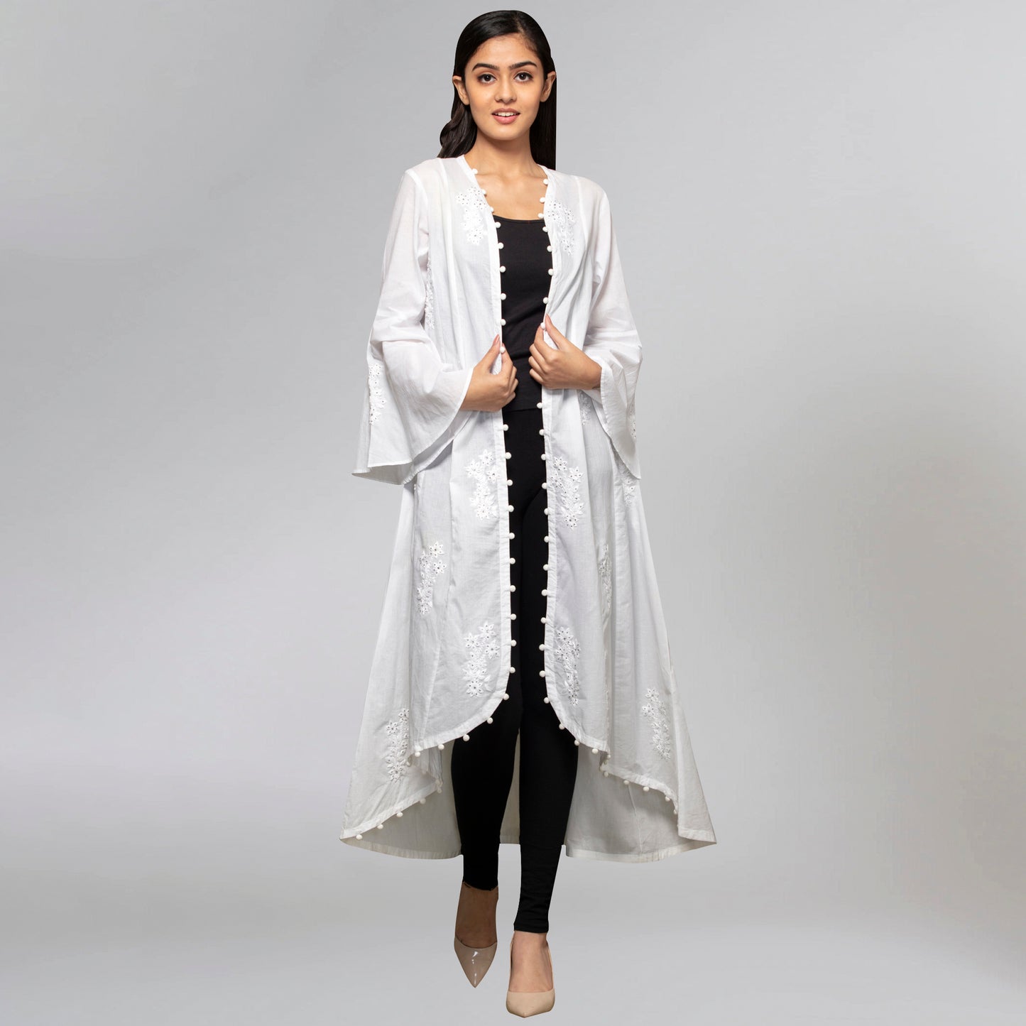 White Embellished Coat Dress
