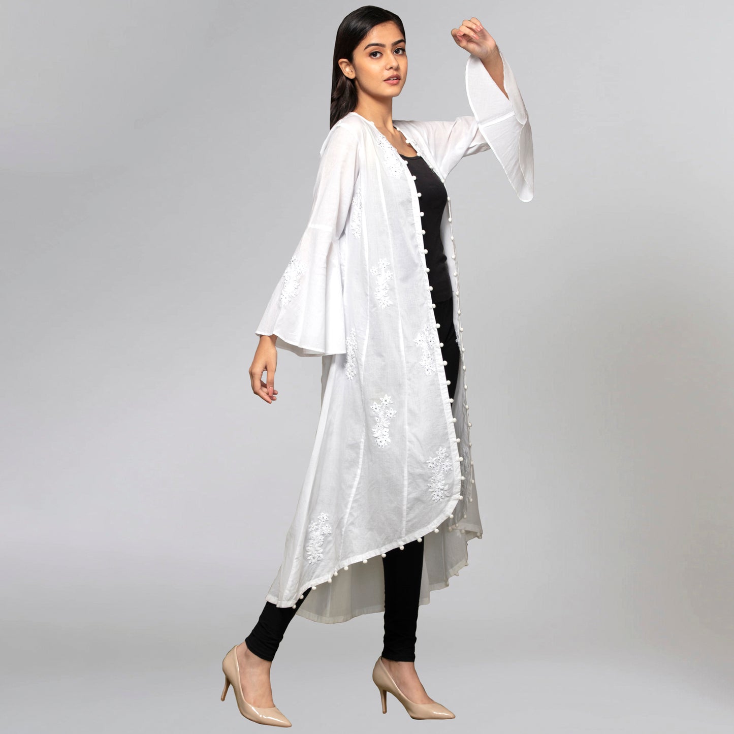 White Embellished Coat Dress