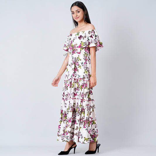 Multicoloured Maxi Ruffle Dress