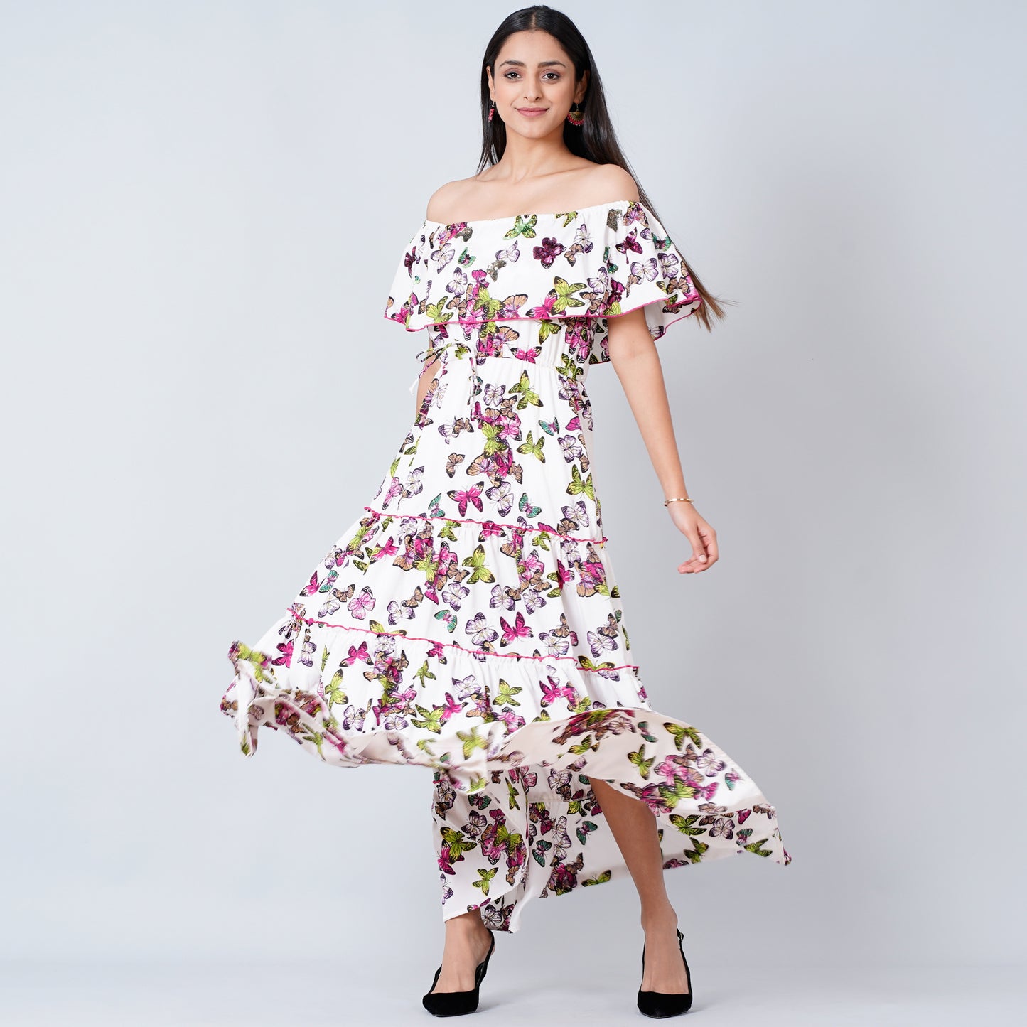 Multicoloured Maxi Ruffle Dress