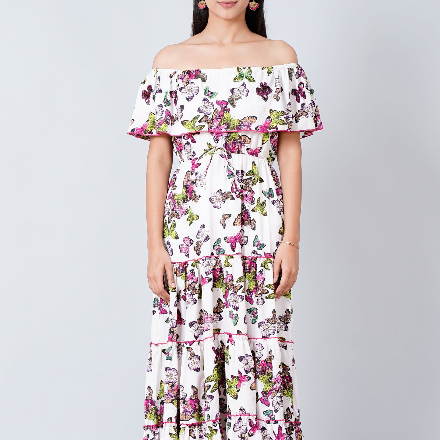 Multicoloured Maxi Ruffle Dress