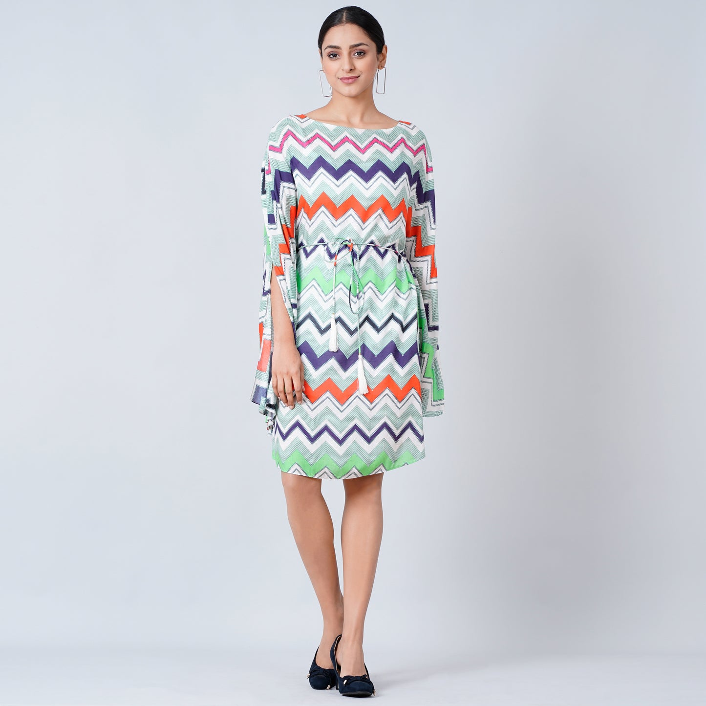 Blue and Orange Chevron Midi Dress