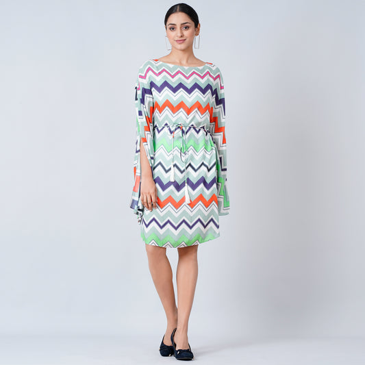 Blue and Orange Chevron Midi Dress