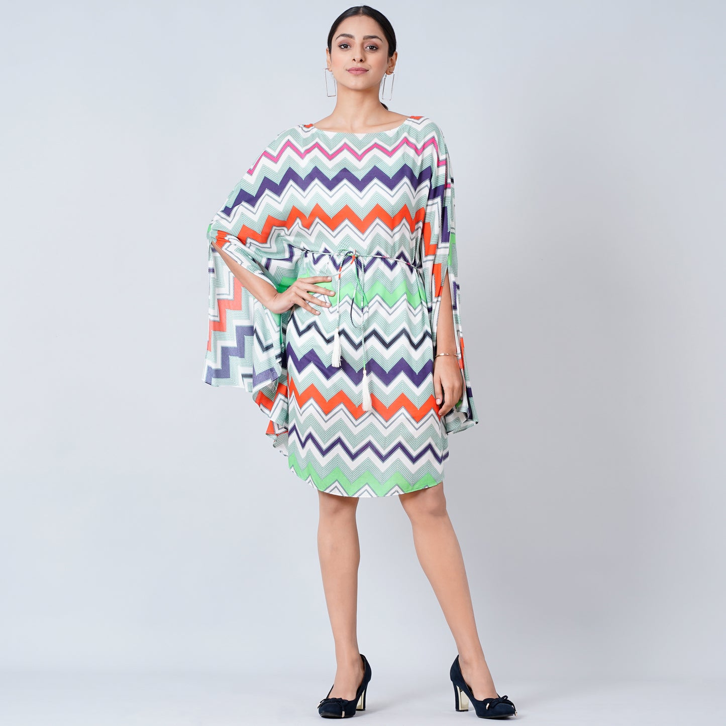 Blue and Orange Chevron Midi Dress