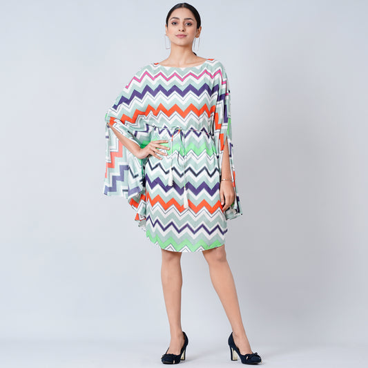 Blue and Orange Chevron Midi Dress