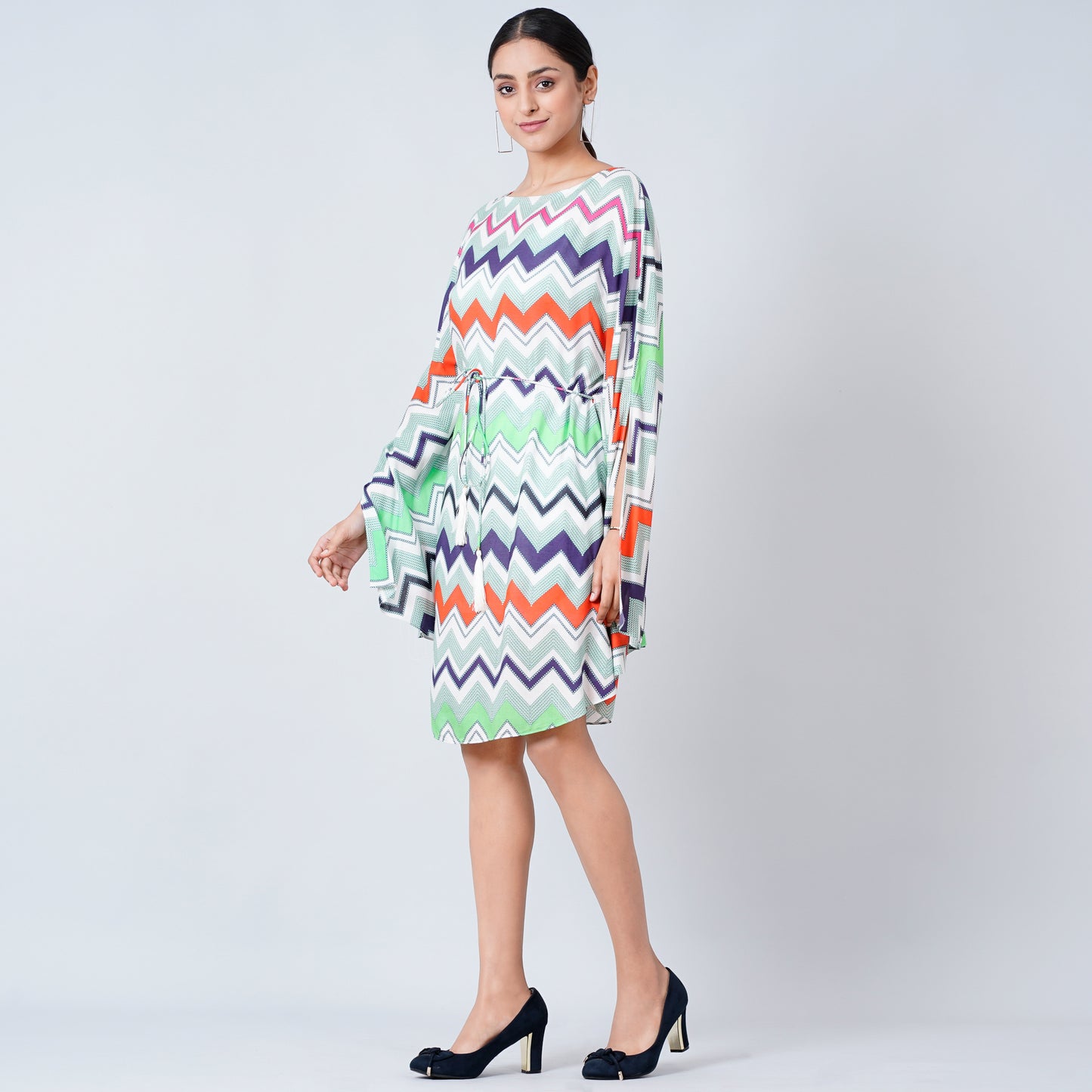 Blue and Orange Chevron Midi Dress