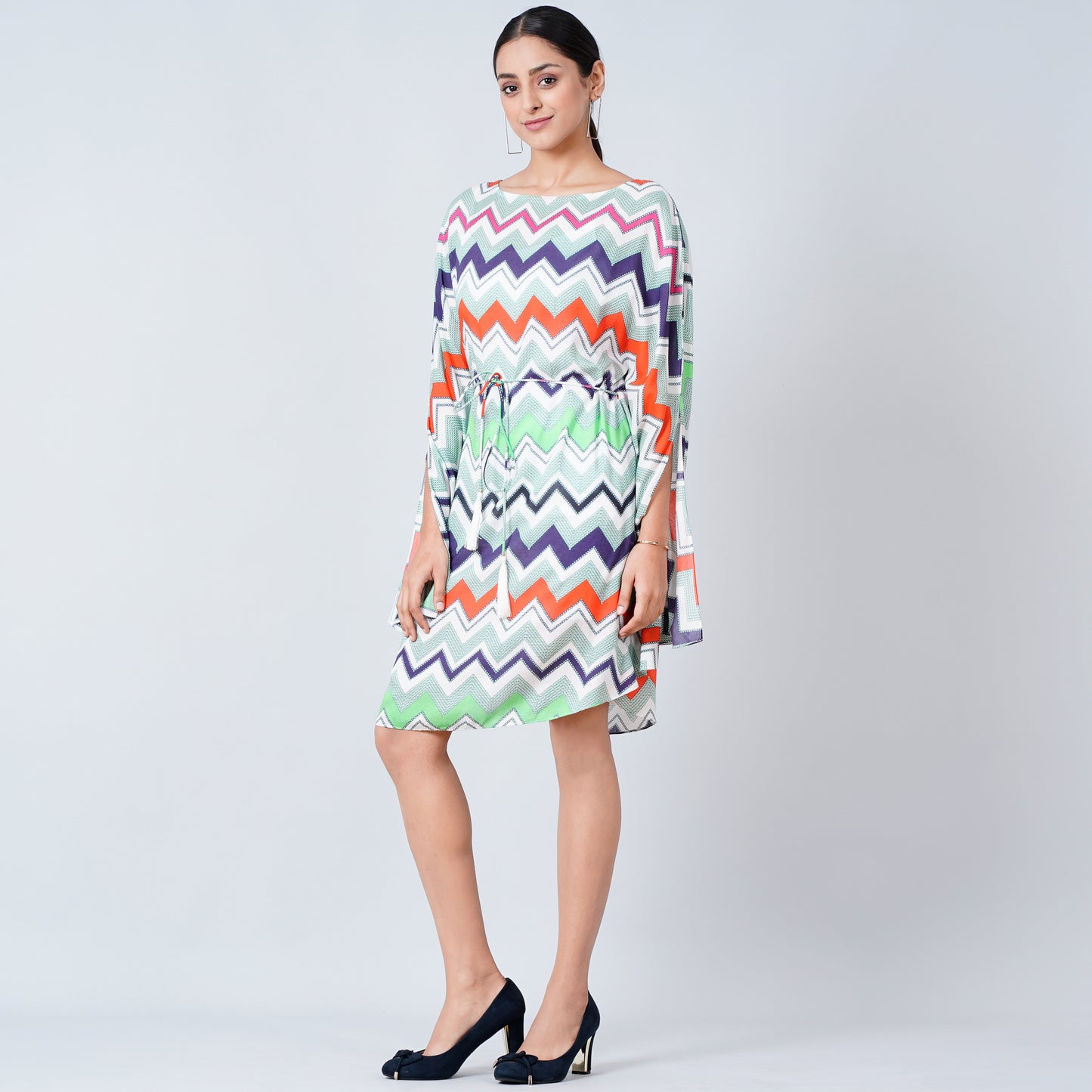 Blue and Orange Chevron Midi Dress