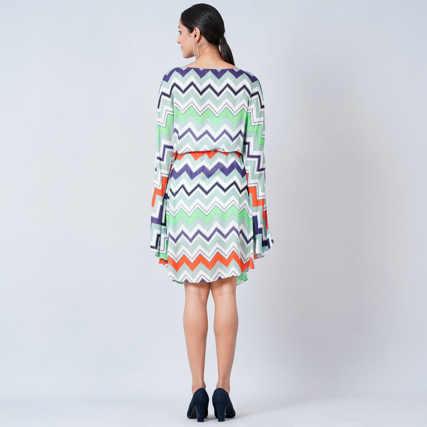 Blue and Orange Chevron Midi Dress