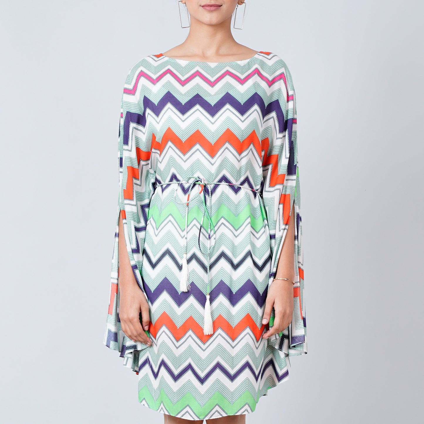 Blue and Orange Chevron Midi Dress