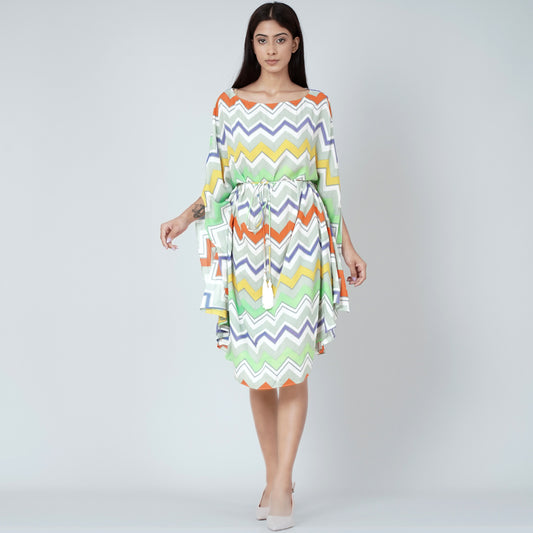Orange and Yellow Chevron Midi Dress