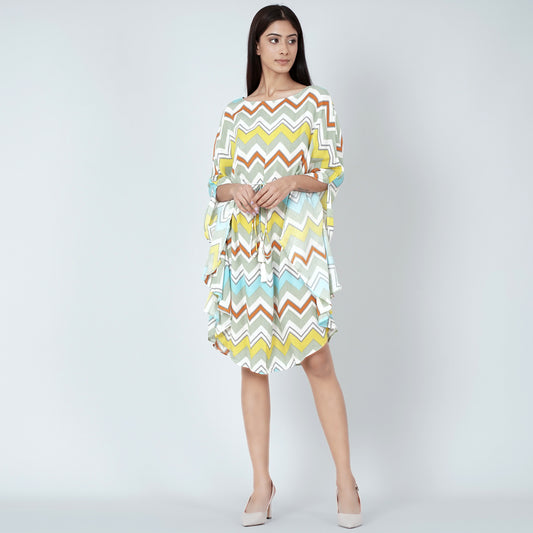 Pale Blue and Yellow Chevron Midi Dress
