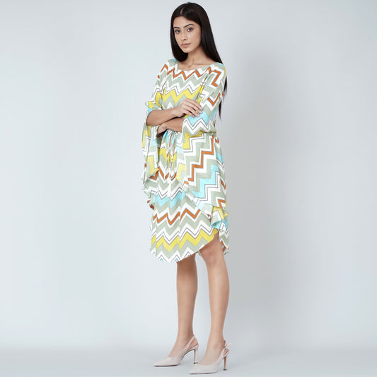 Pale Blue and Yellow Chevron Midi Dress