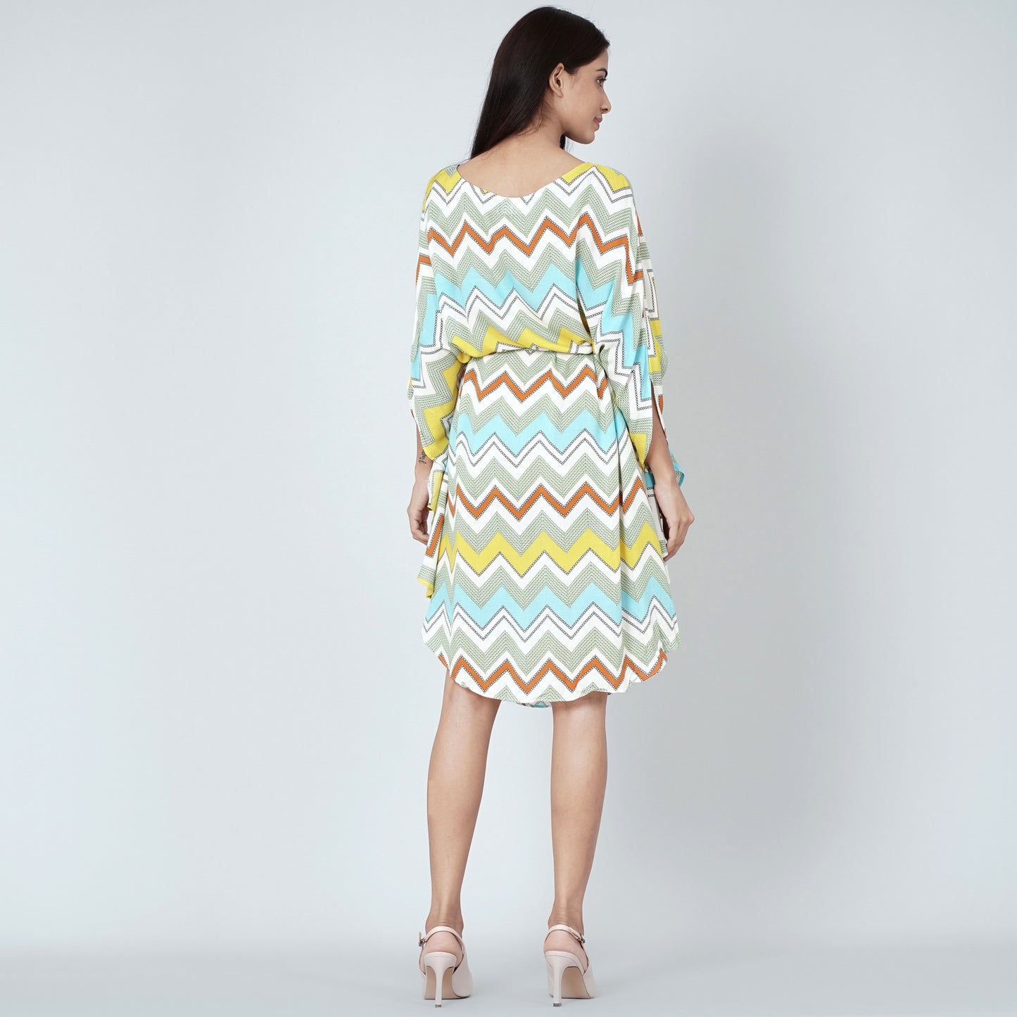 Pale Blue and Yellow Chevron Midi Dress