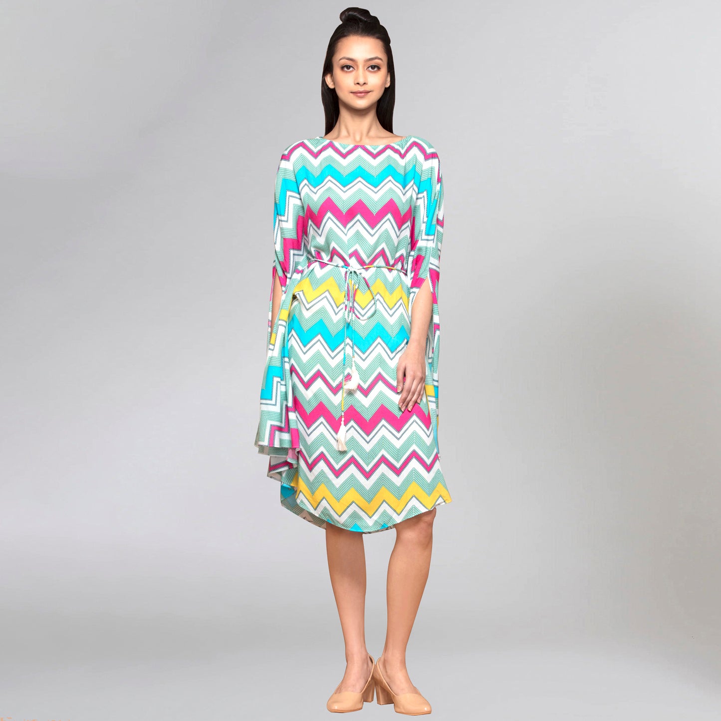 Blue and Pink Chevron Midi Dress