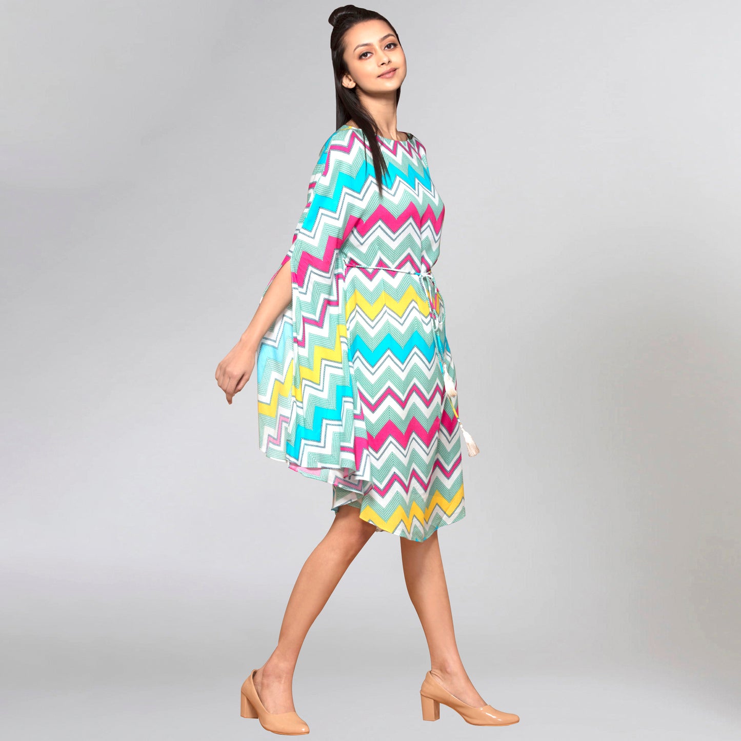 Blue and Pink Chevron Midi Dress