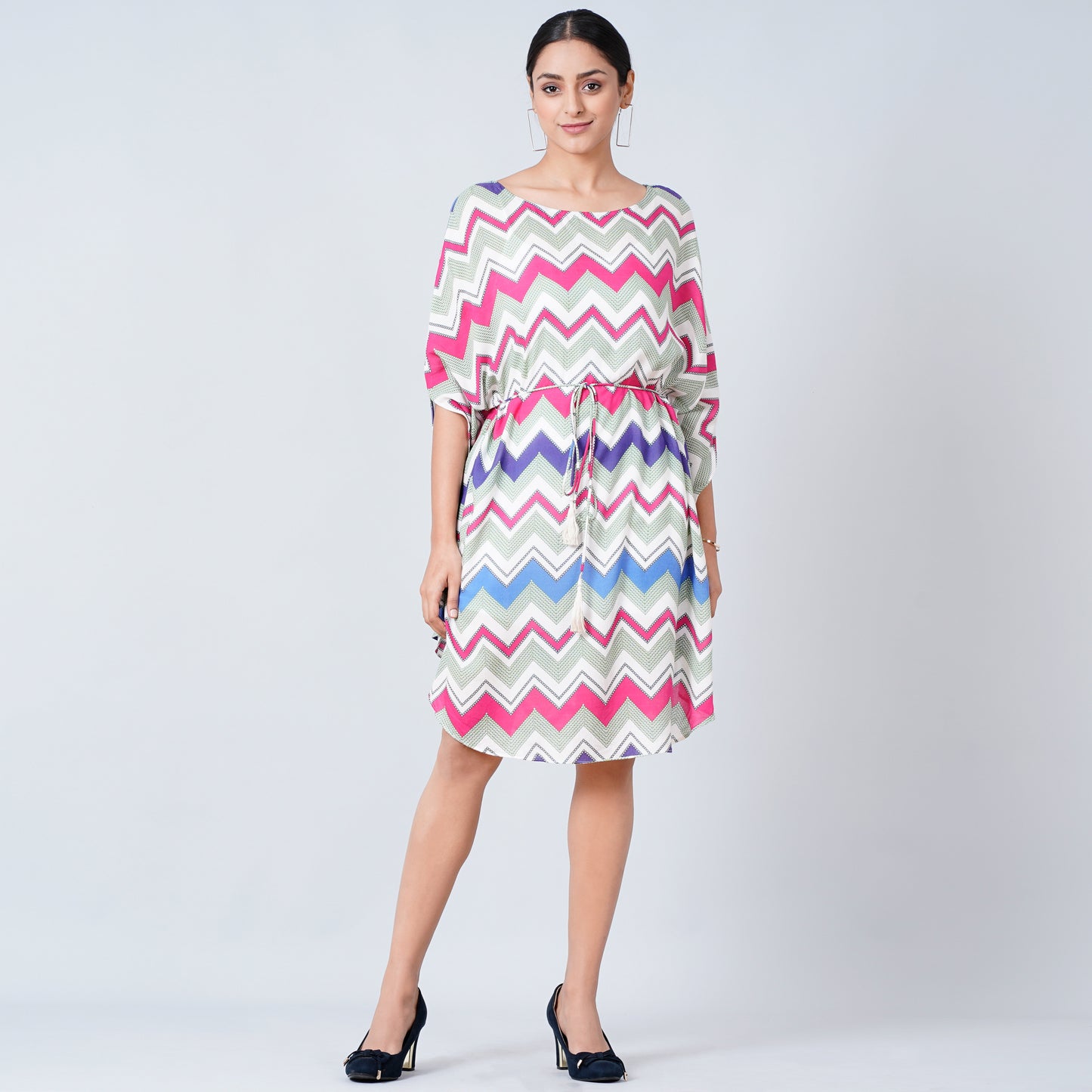 Pink and Blue Chevron Midi Dress