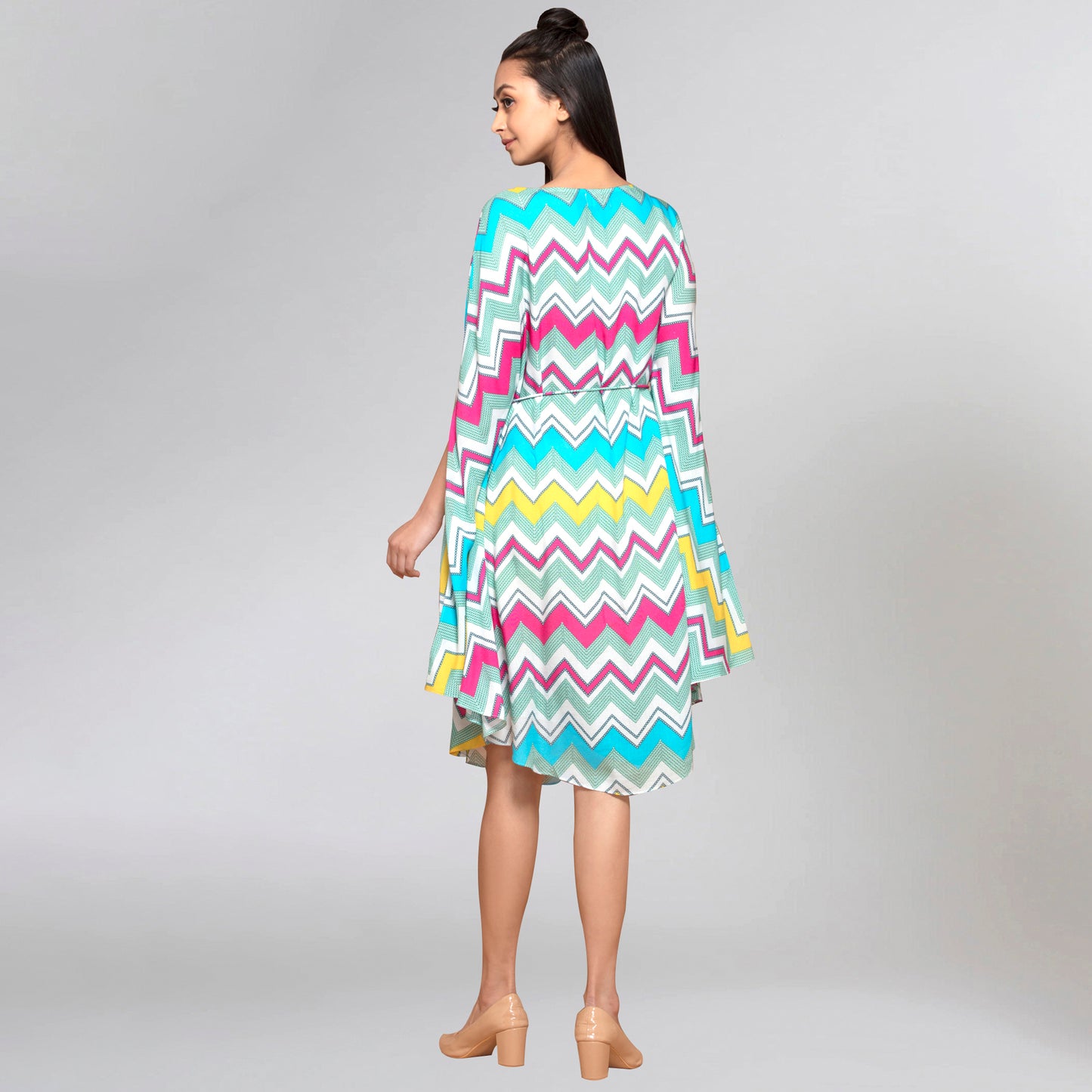 Blue and Pink Chevron Midi Dress