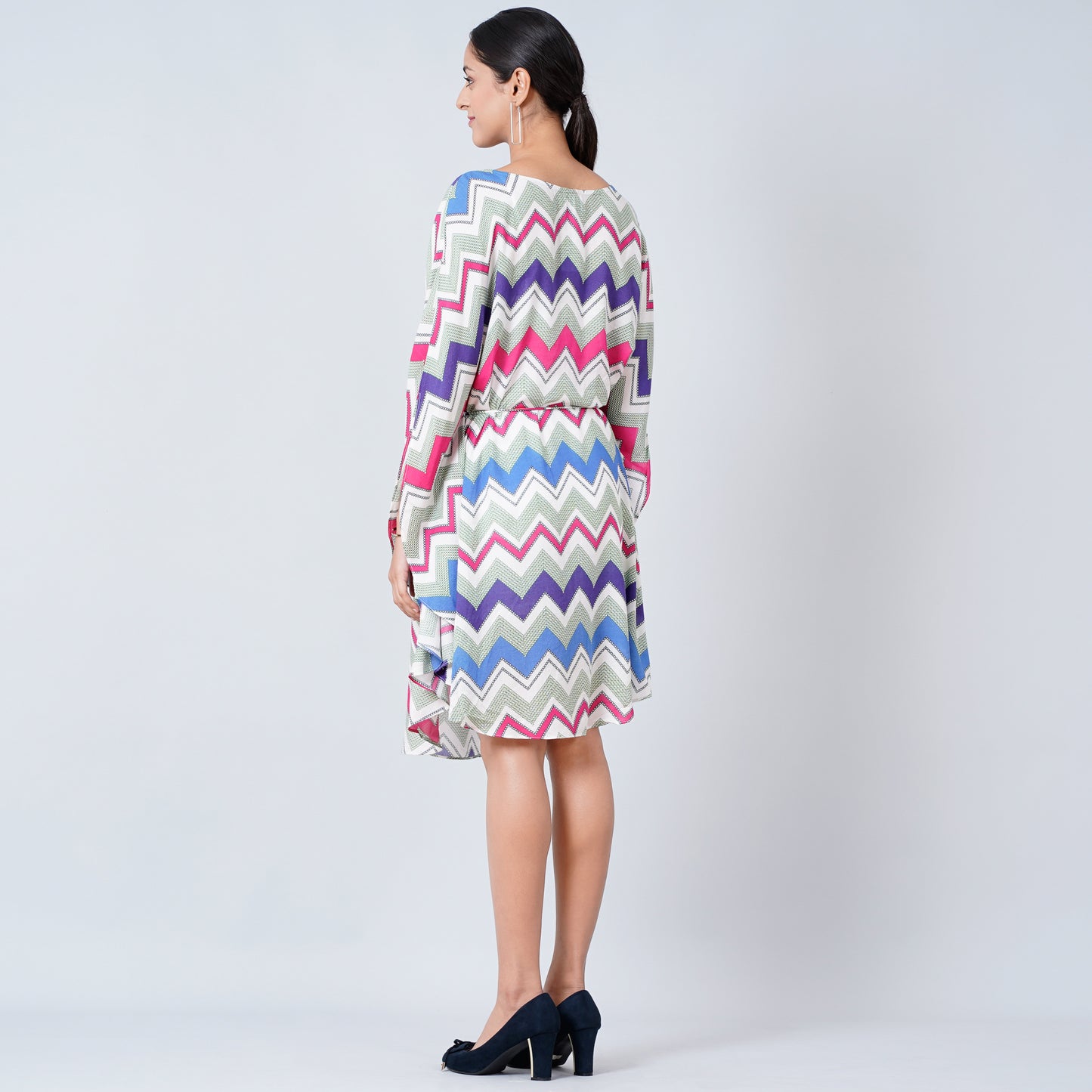 Pink and Blue Chevron Midi Dress