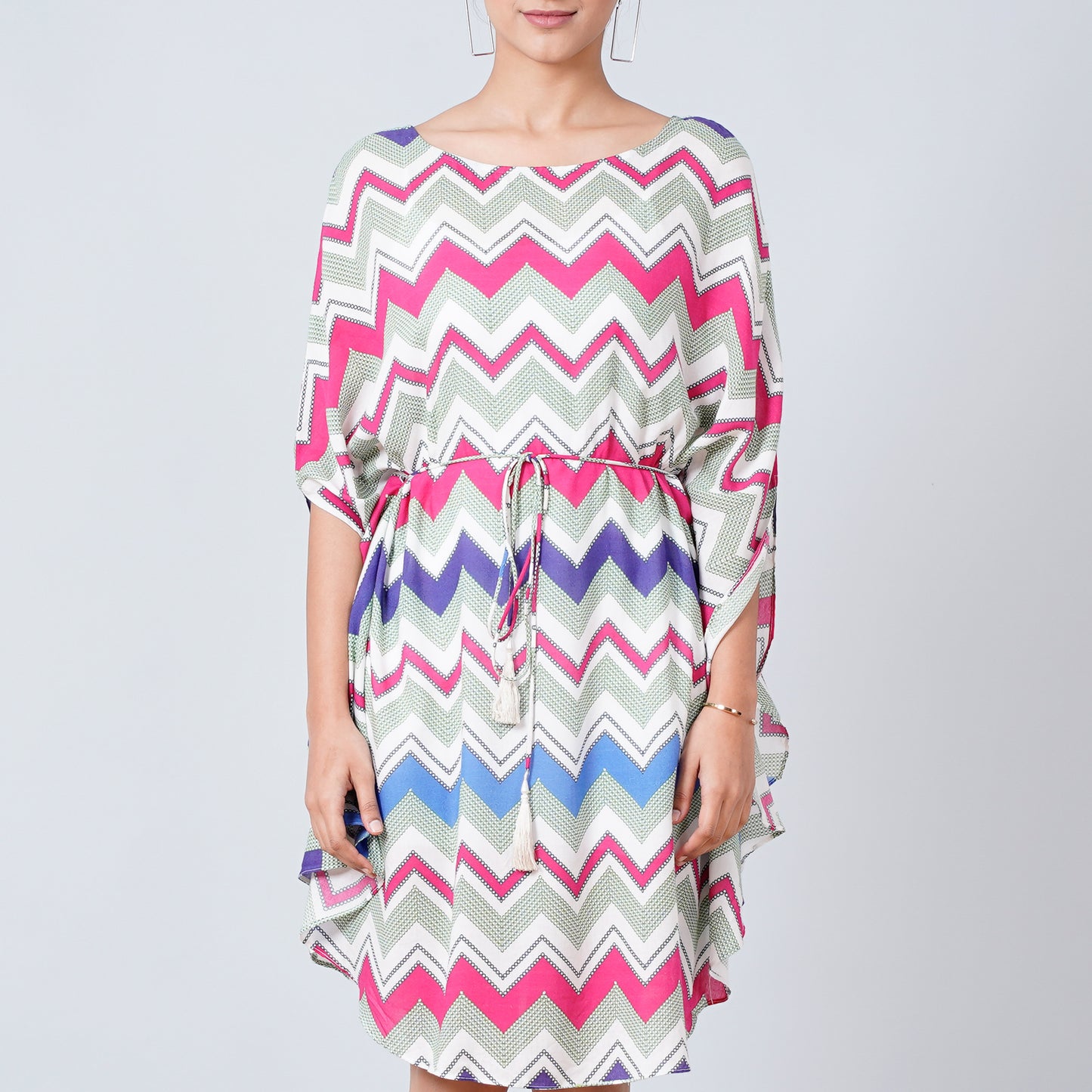 Pink and Blue Chevron Midi Dress