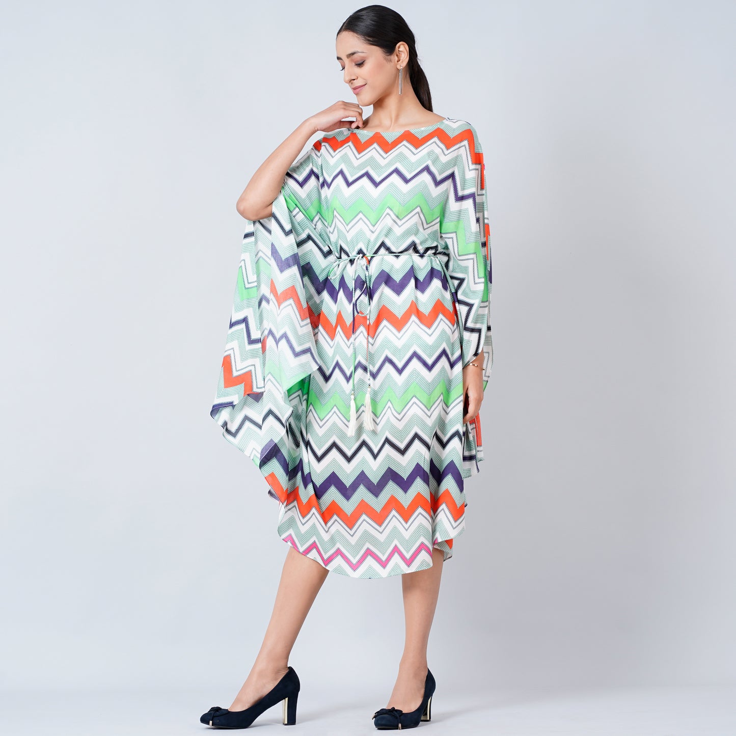 Blue and Orange Chevron Long Dress
