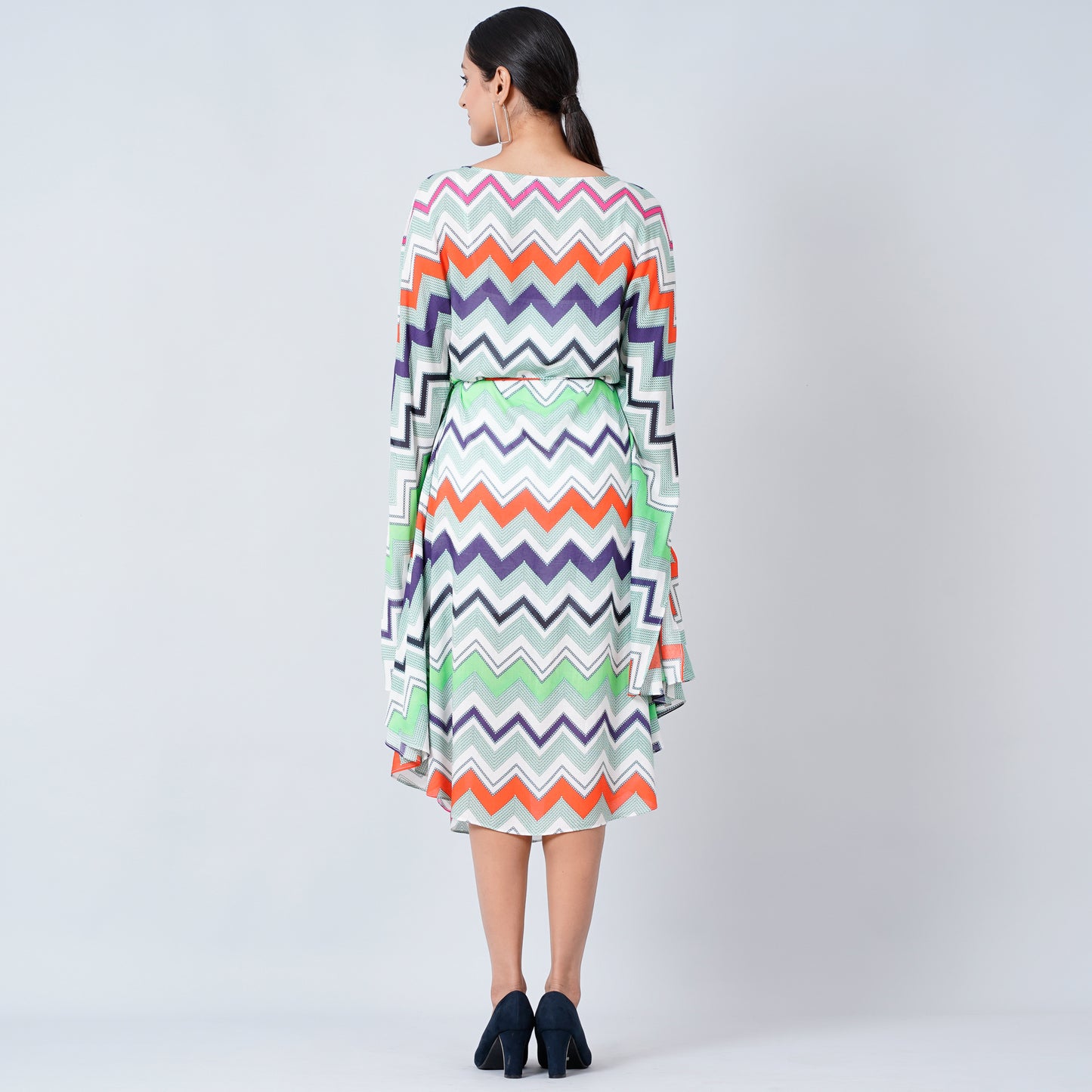 Blue and Orange Chevron Long Dress