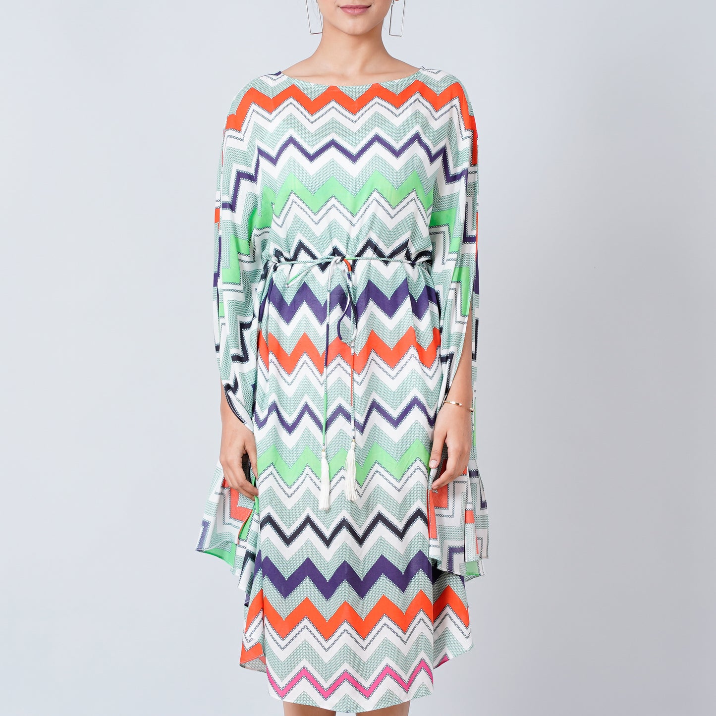 Blue and Orange Chevron Long Dress