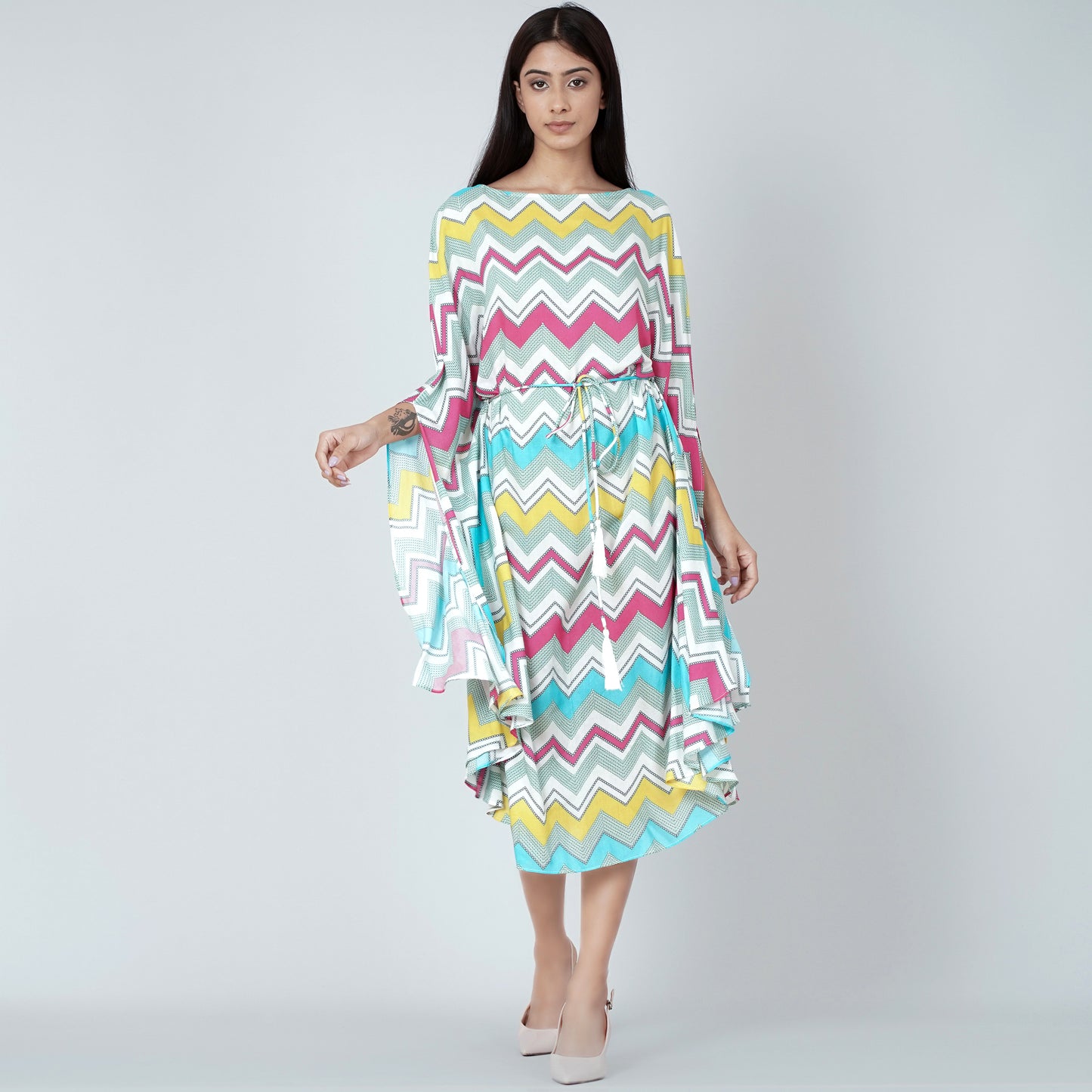 Blue and Pink Chevron Long Dress