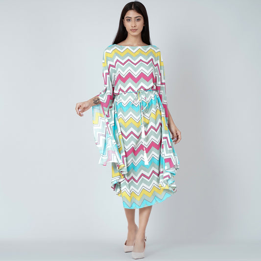 Blue and Pink Chevron Long Dress
