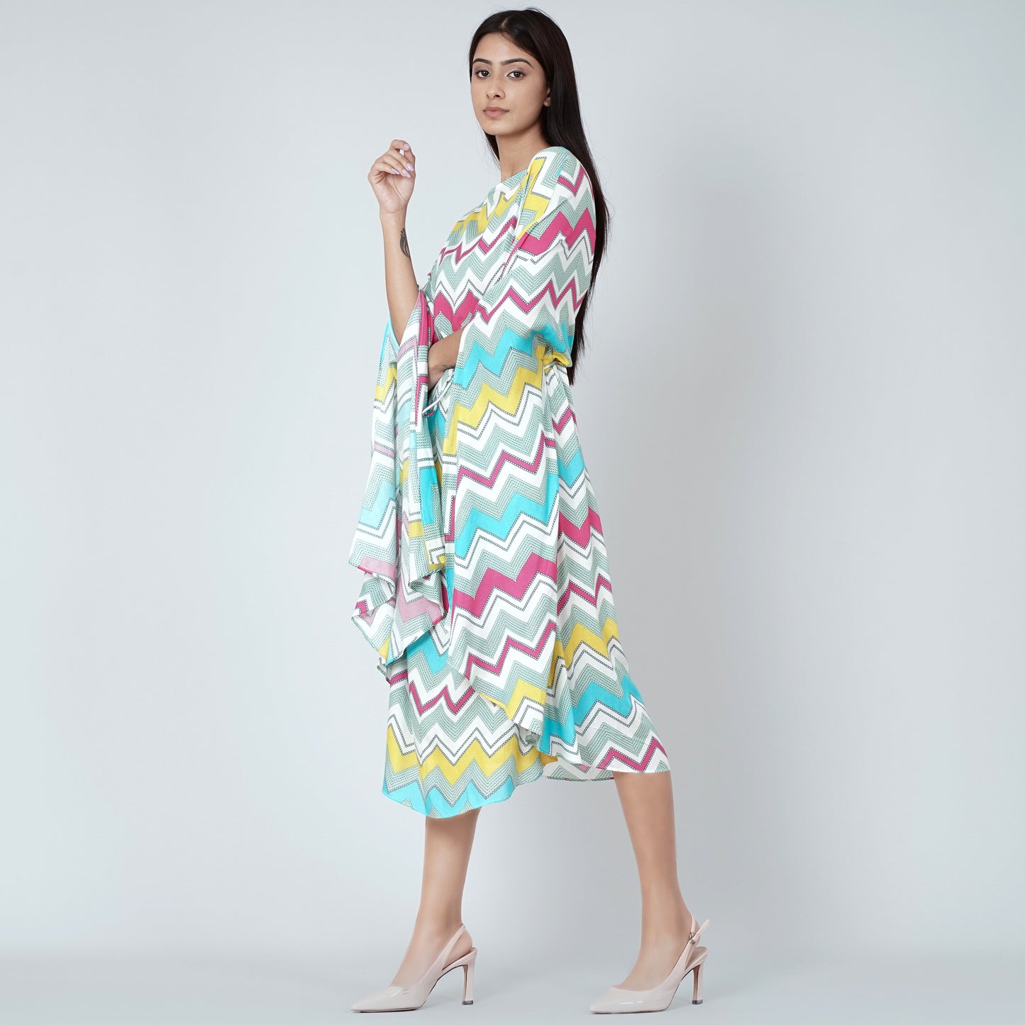 Blue and Pink Chevron Long Dress
