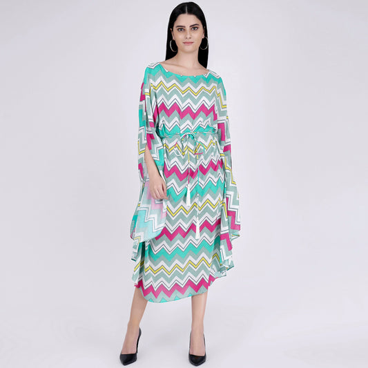 Pink and Green Chevron Long Dress