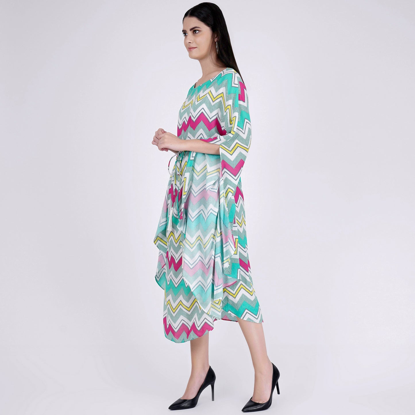 Pink and Green Chevron Long Dress