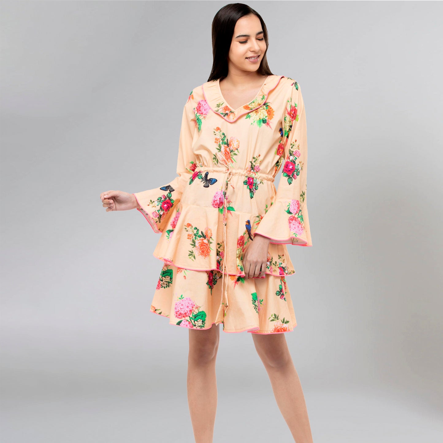 Yellow Floral Frill Dress