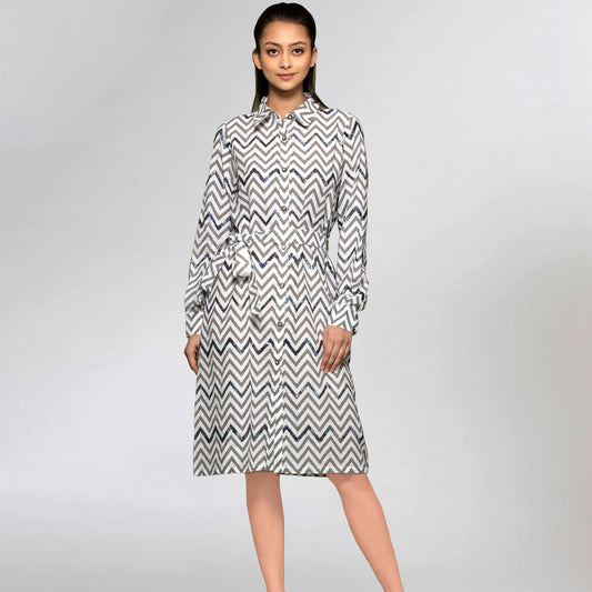Grey Zig-Zag Shirt Dress