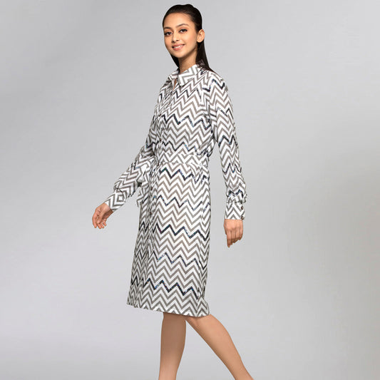 Grey Zig-Zag Shirt Dress