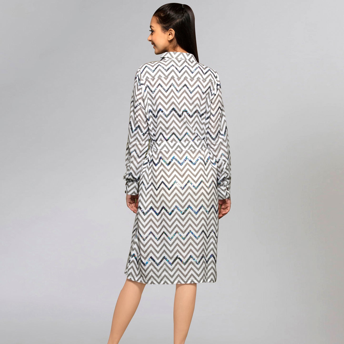 Grey Zig-Zag Shirt Dress