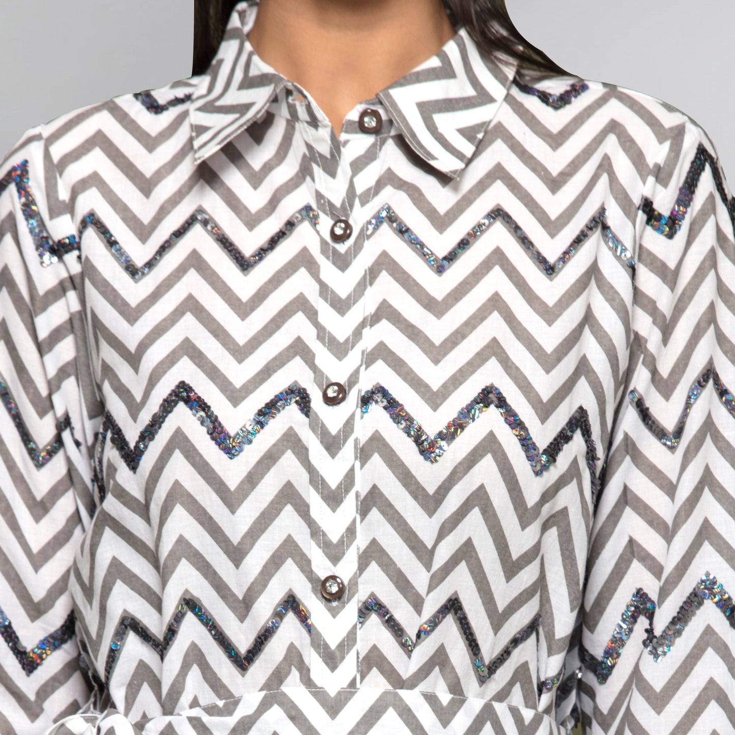 Grey Zig-Zag Shirt Dress