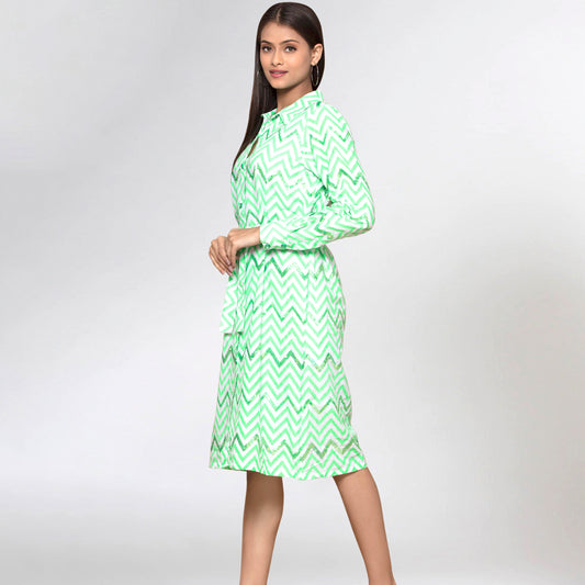 Neon Green Zig-Zag Shirt Dress