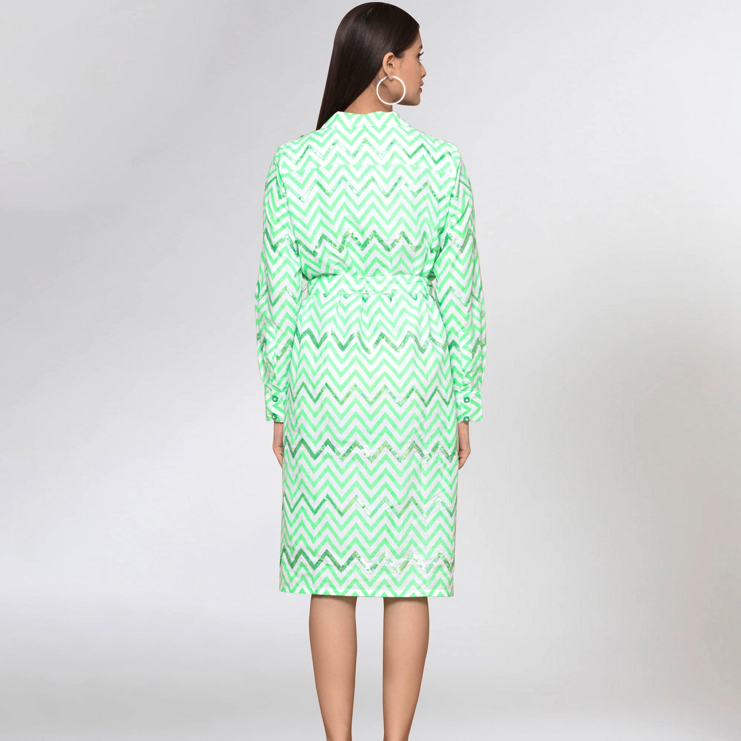 Neon Green Zig-Zag Shirt Dress