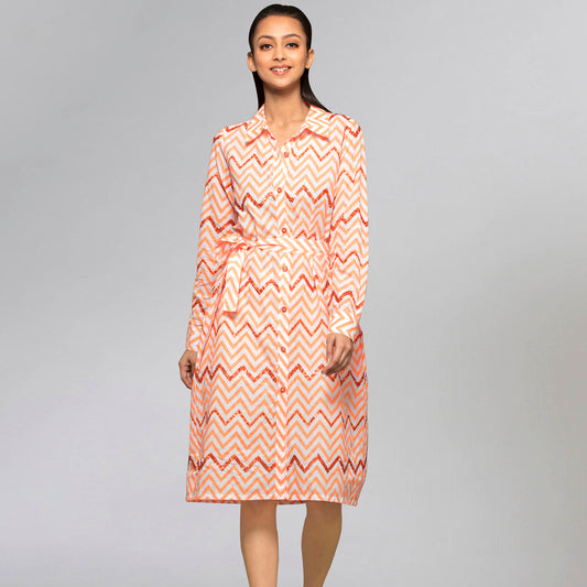 Orange Zig-Zag Shirt Dress