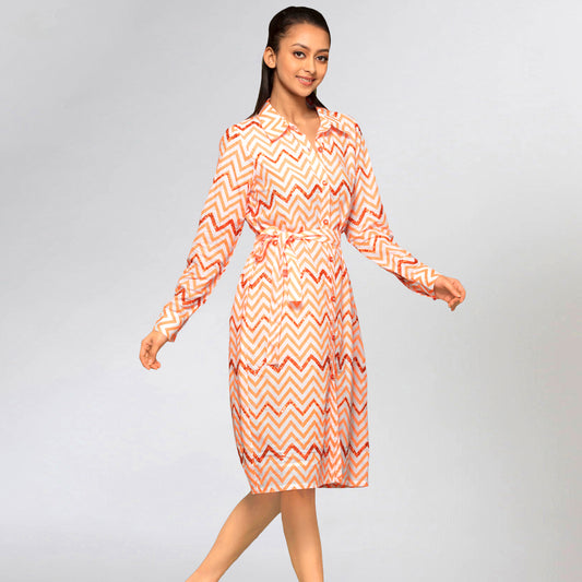 Orange Zig-Zag Shirt Dress