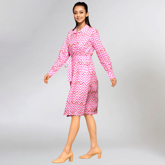 Pink Zig-Zag Shirt Dress