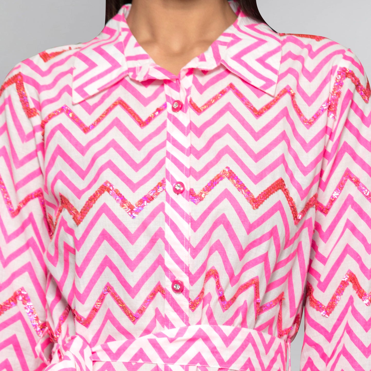 Pink Zig-Zag Shirt Dress