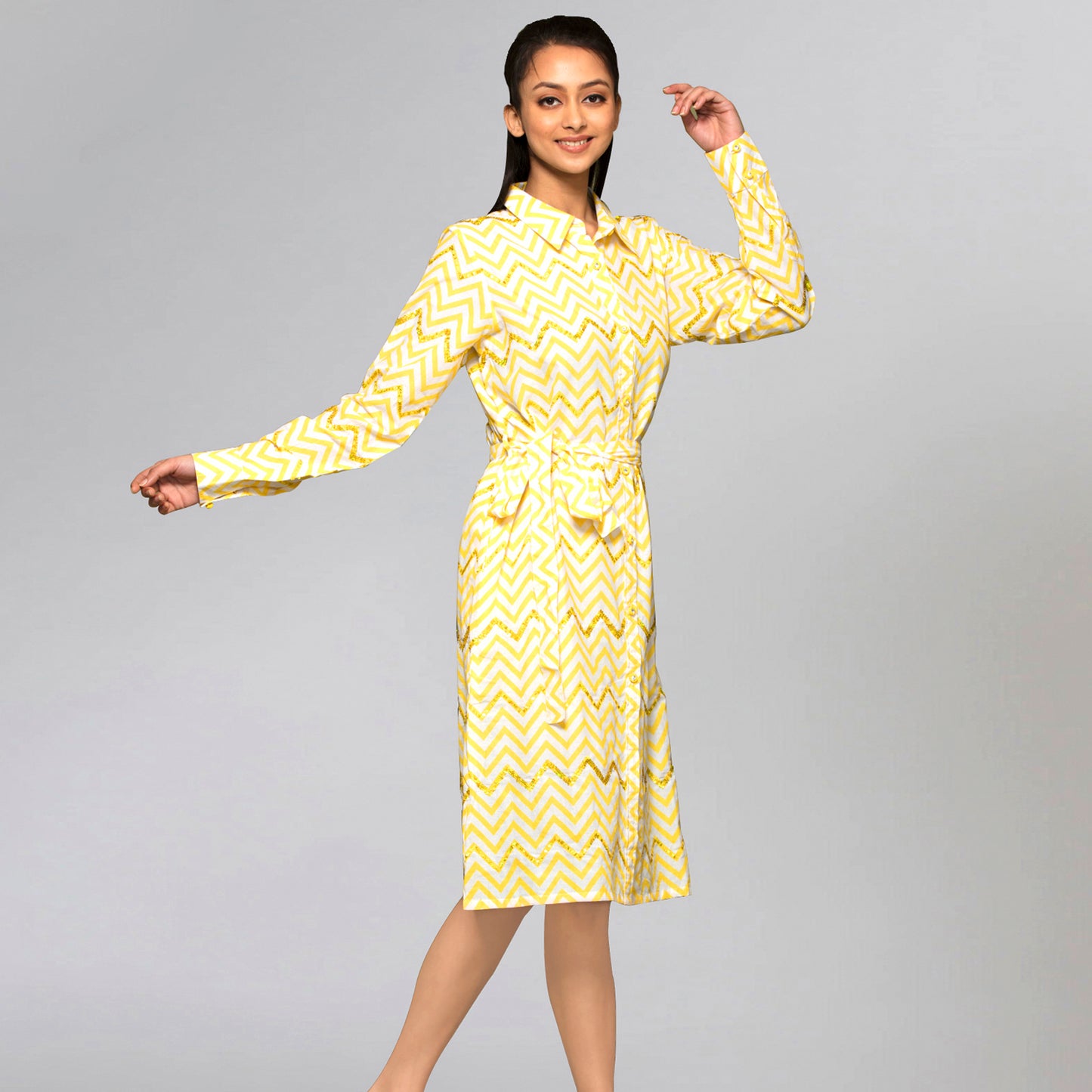 Yellow Zig-Zag Shirt Dress