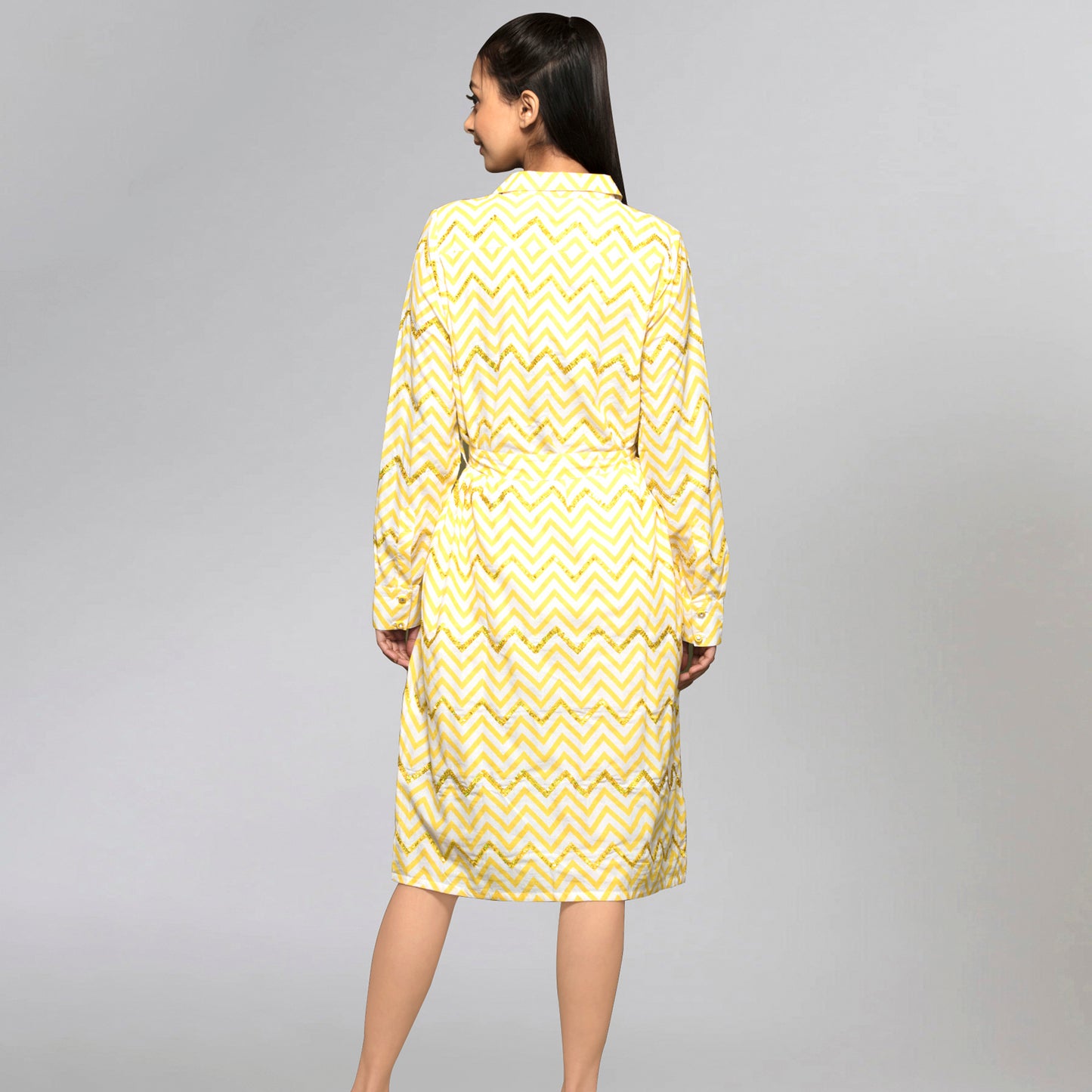 Yellow Zig-Zag Shirt Dress